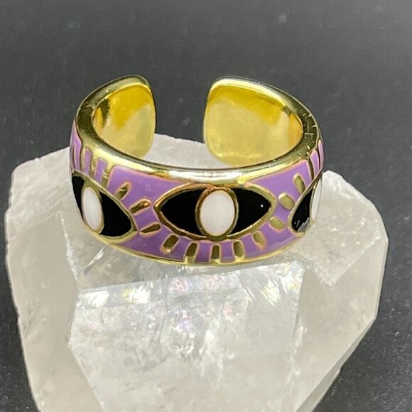 Evil Eye Enamel and Copper Adjustable Ring #1209 PURPLE - Picture 7 of 11